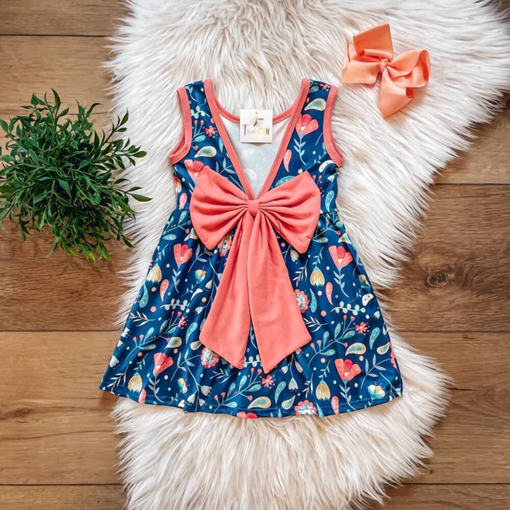 NEW TWOCAN girls boho blooms bow back dress in blue